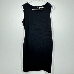 Calvin Klein Women's Size 6 Black Fitted Pleated Black Sheath Knee Length Dress